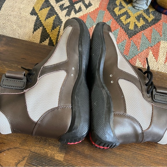 Prada Vernice Brown Leather And Mesh High Top Sneakers US9 - Picture 9 of 17